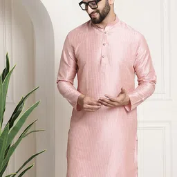 SOJANYA Striped Band Collar Long Sleeves Straight Kurta-image-53