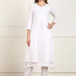 VAHSON Women White Chikankari Embroidered Layered Kurta-image-14