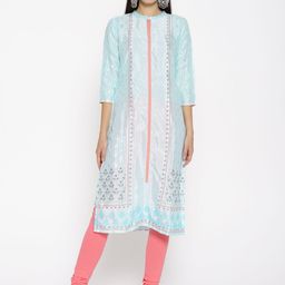AURELIA Women Blue & Silver Printed Straight Kurta-image-39