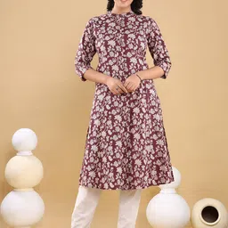 Chandbaali Floral Printed Mandarin Collar Cotton A-Line Kurta-picture-32
