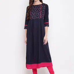Vbuyz Women Navy Blue & Pink Cherry Printed A-Line Kurta-picture-10