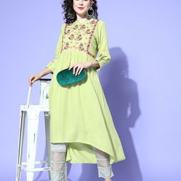 all about you Women Green Floral Embroidered Mirror Work Floral Anarkali Kurta-picture-19
