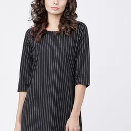 Vishudh Black Striped Printed Round Neck Straight Kurta-picture-18