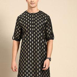 Anouk Men Black & Golden Ethnic Motifs Printed Straight Kurta-57
