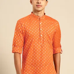 RAJUBHAI HARGOVINDAS Men Rust Ethnic Motifs Dobby Kurta-picture-17