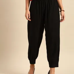 Varanga Women Black Loose Solid Anti Fit Cropped Trousers-image-10