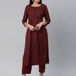 KALINI Women Self Design Pure Cotton Kurta With Trousers-32