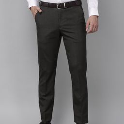 Park Avenue Men Dark Grey Solid Mid Rise Formal Trousers-image-2