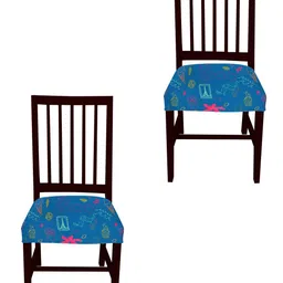 Lazi 2 Pieces Blue Stretchable Dining Chair Seat Covers-image-48