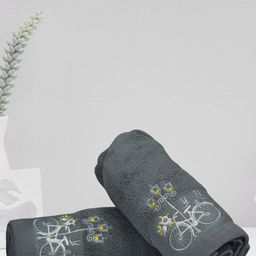 RANGOLI 2-Pcs Grey 540 GSM Pure Cotton Soft Hand Towels-5