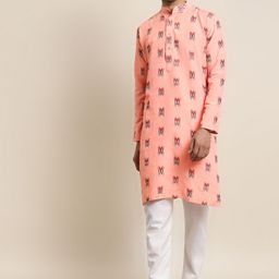 SOJANYA Men Peach-Coloured Pure Cotton Kurta with Pyjamas-15