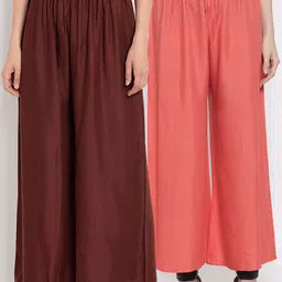 TAG 7 Women Pack Of 2 Solid Straight Palazzos-image-0