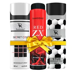 Ramsons Set Of 2 Deodorants 200ml Each - Secret Code & Stud with Red ZX Deo Talc 100g-0