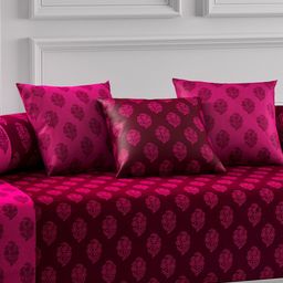 SWAYAM Pink Printed Diwan Set with Bolster & Cushion Covers image 3
