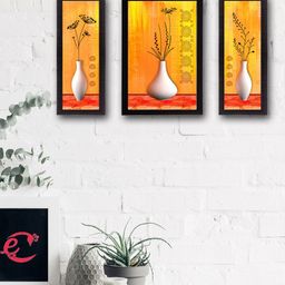eCraftIndia Set of 3 Multicoloured Floral UV Wall Art-13