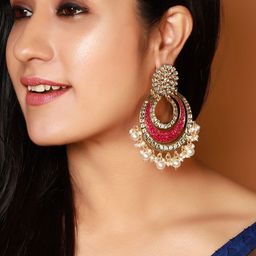 Rubans Gold-Toned & Pink Classic Chandbalis-10