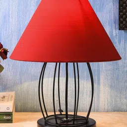 Devansh Red Solid Contemporary Dholak Table Lamp image 2