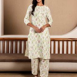 W Floral Print Cotton Kurta Set With Slim Pant-57