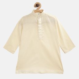 Cute Couture Boys Beige & Rust Red Solid Kurta with Trousers & Nehru Jacket image 2