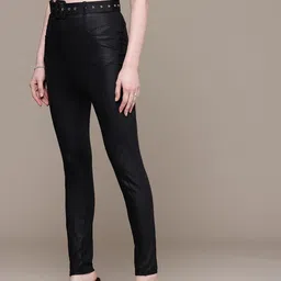 bebe Women Self Design Animal Skin Textured High-Rise Party Treggings Comes With A Belt-picture-28
