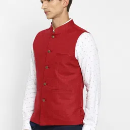 Turtle Men Self Design Slim-Fit Nehru Jacket image 4
