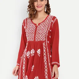Indiankala4u Ethnic Motifs Embroidered Chikankari Kurti-image-22
