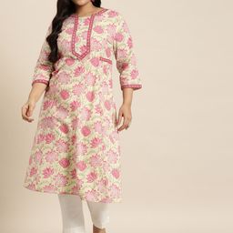 Sztori Plus Size Cotton Floral Print Gotta Patti Kurta-picture-12