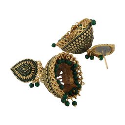 ANIKAS CREATION Green & Gold-Toned Leaf Shaped Jhumkas image 2
