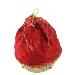 Aapno Rajasthan Red Self-Design Fabric Multipurpose Basket image 3