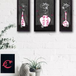eCraftIndia Set of 3 Grey & White Floral UV Wall Art-9