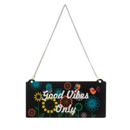eCraftIndia Multicloured Wooden Good Vibes Only Decorative Wall Hanging with Chain image 3