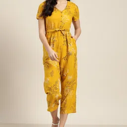 all about you Women Mustard Yellow & Black Floral Printed Cropped Jumpsuit-picture-42