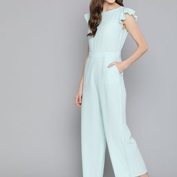 Mast & Harbour Women Green & White Printed Ruffle Sleeves Basic Jumpsuit-45