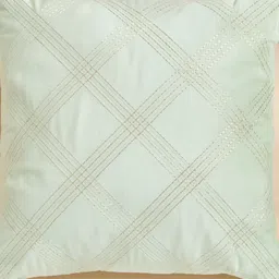 Home Centre Endura Green & Beige Geometric Embroidered Velvet Square Cushion Cover-image-7