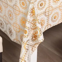 HOKIPO Gold-Toned & White Ethnic Motifs 6-Seater Table Cover-19