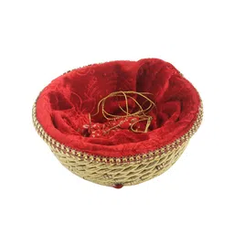 Aapno Rajasthan Red Self-Design Fabric Multipurpose Basket image 2