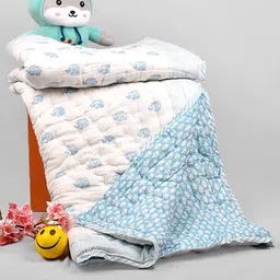 Moms Home Kids Blue & White Mild Winter 500 GSM Organic Cotton Single Bed Quilt-image-10