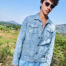 Campus Sutra Men Lightweight Denim Jacket with Patchwork-image-48