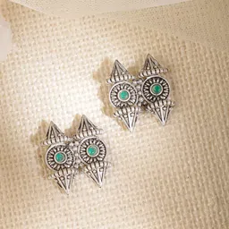 Rubans Oxidized Silver-Toned Handcrafted Studs Earrings-18