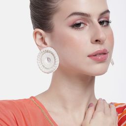 Peora Women Gold-Plated Beaded Circular Studs Earrings-58