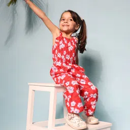Budding Bees Girls Floral Printed Cotton Basic Jumpsuit-image-86
