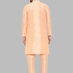 Jompers Men Peach-Coloured Solid Dupion Silk Kurta with Pyjamas image 4