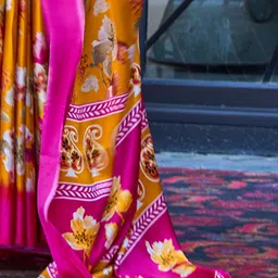 Sangria Ethnic Printed Satin Daily Wear Saree With Blouse image 4