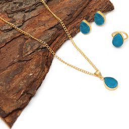 Ozanoo Brass Gold-Plated Antique Pendant & Earrings Set-image-66