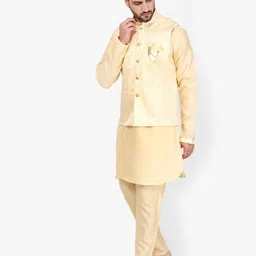 Pro-Ethic STYLE DEVELOPER Men Yellow Kurta with Pyjamas image 3