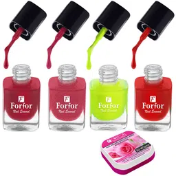 FORFOR Set of 4 Perfect Stay Fast Dry Glossy Nail Enamel - 5ml each & 30 Removal Wipes-32
