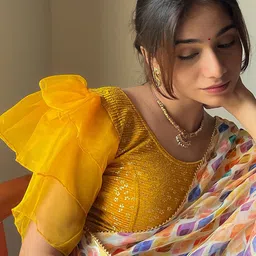 Bindigasm's Advi Foil Printed Frill Sleeves Saree Blouse-25