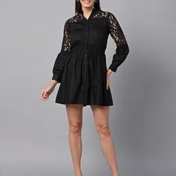 Justin Whyte Mandarin Collar Cotton Shirt Style Dress-image-24