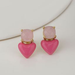Carlton London Pink Enamelled Heart Shaped Quartz Studs-19