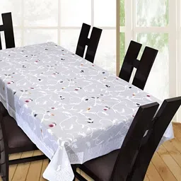 MONKDECOR White Floral Cotton 6-Seater Table Cover-17